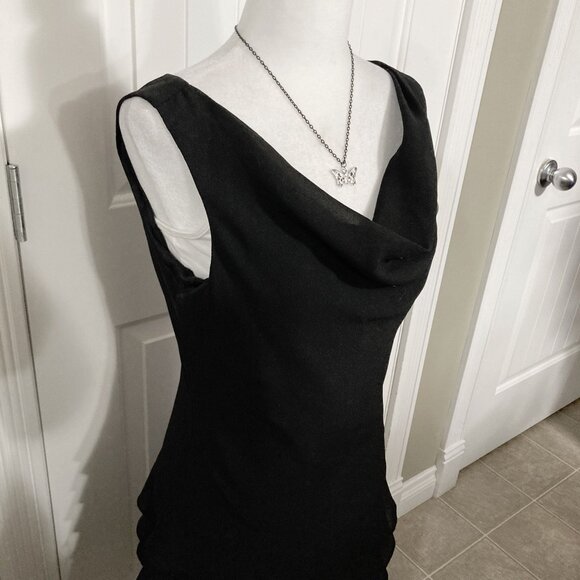 JOSEPH RIBKOFF Black sleeveless cowl neck tiered a-line dress ~ SMALL goth dress - Picture 4 of 15